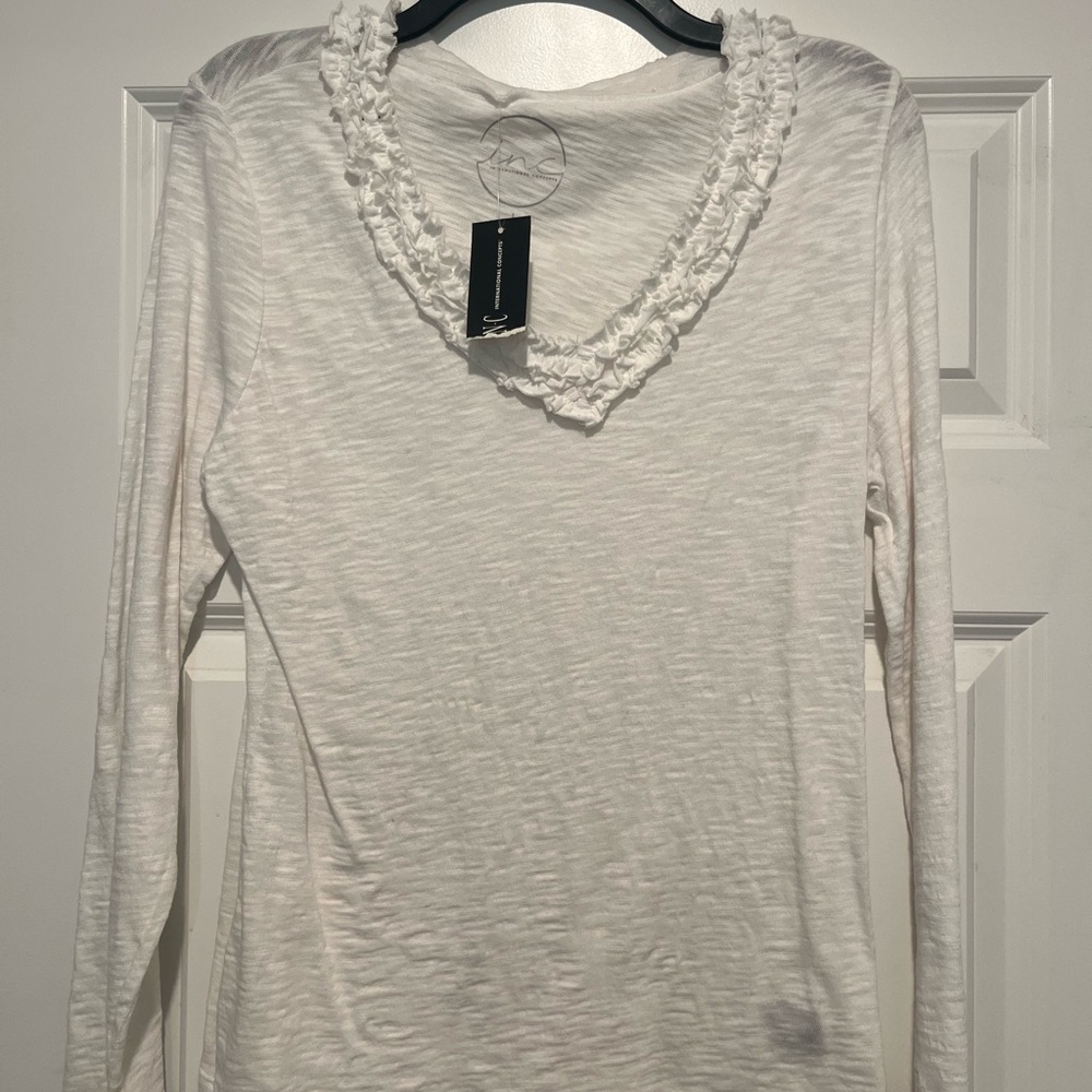 INC International Concepts White Textured V-Neck Blouse